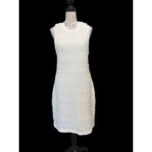 Anthropologie Sleeveless Ivory Textured Kit Midi Bodycon Pullover Dress Lg Boho